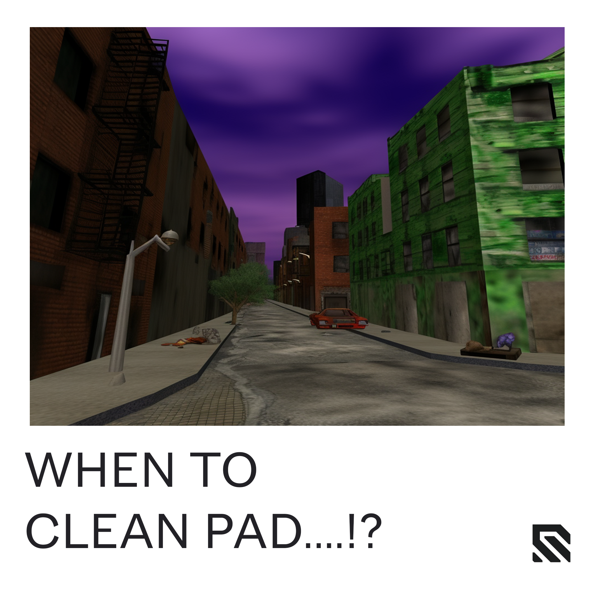 Wallhack when to clean mousepad dusty dirty city road in a digital computer game landscape from the 90s