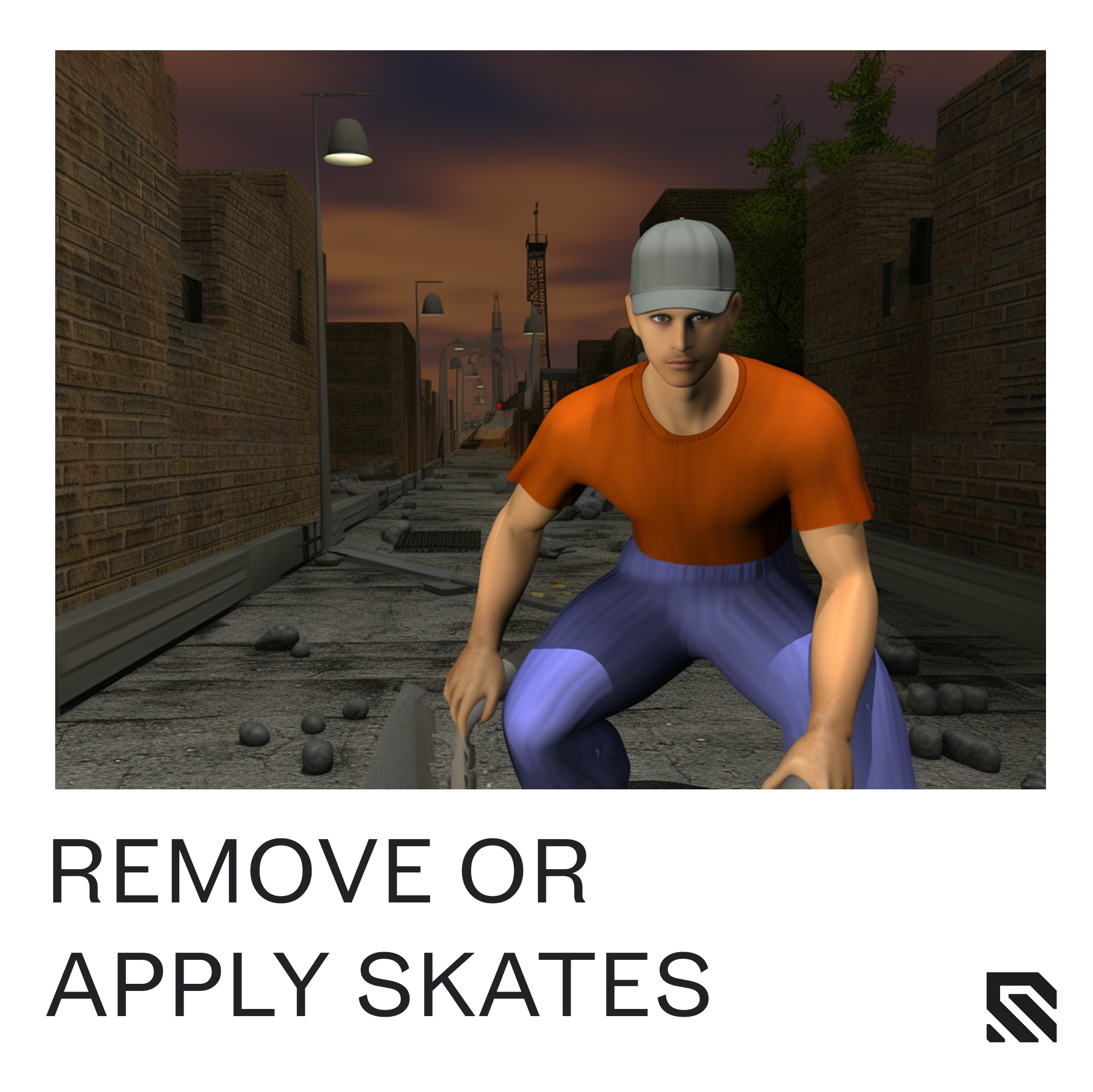 How remove apply skates man in a run down digital videogame screencapture neighborhood