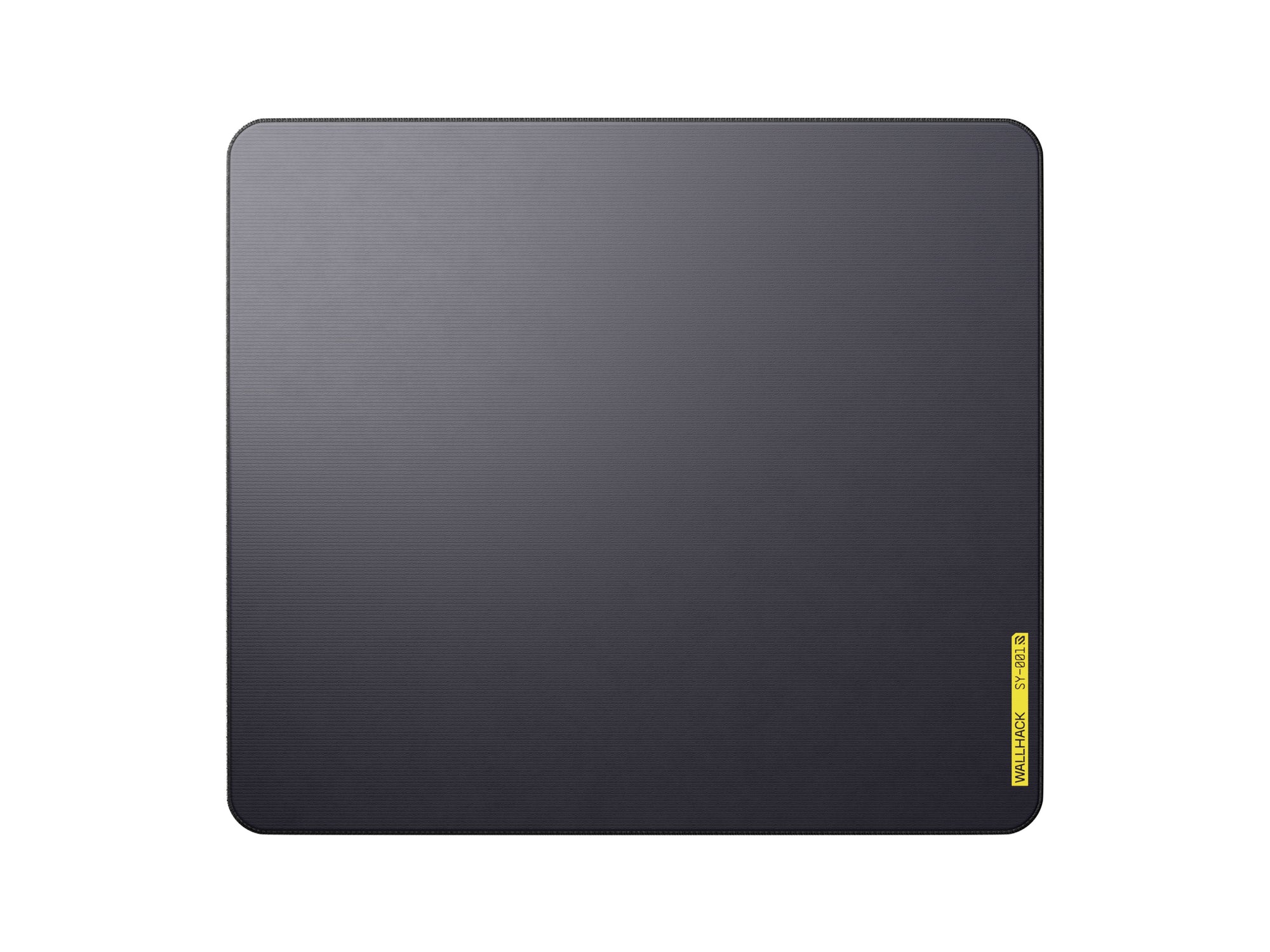 Black colored WALLHACK SY-001 Mouse Pad from the front angle with a yellow logo