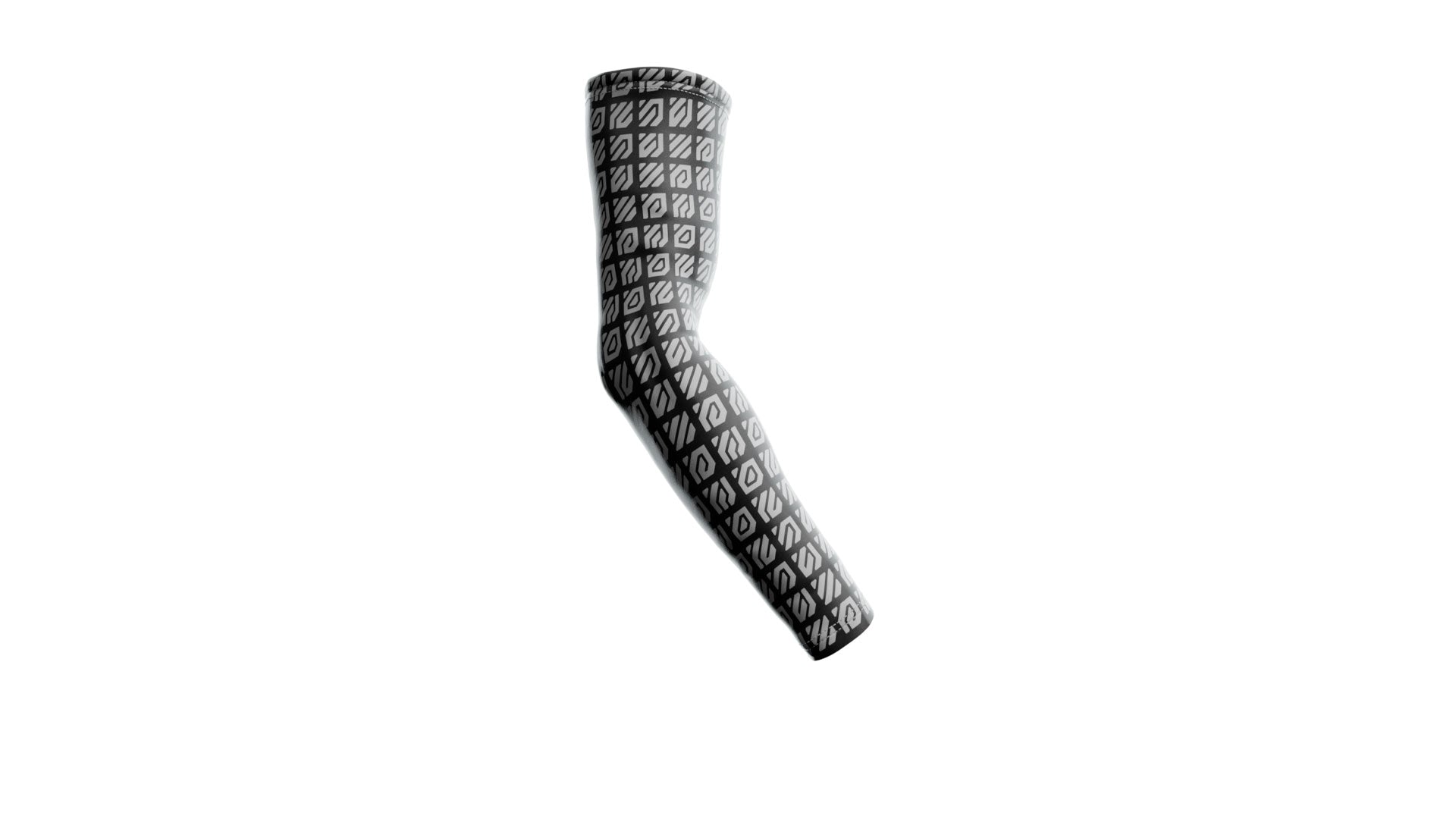 A black and white gaming arm compression sleeve