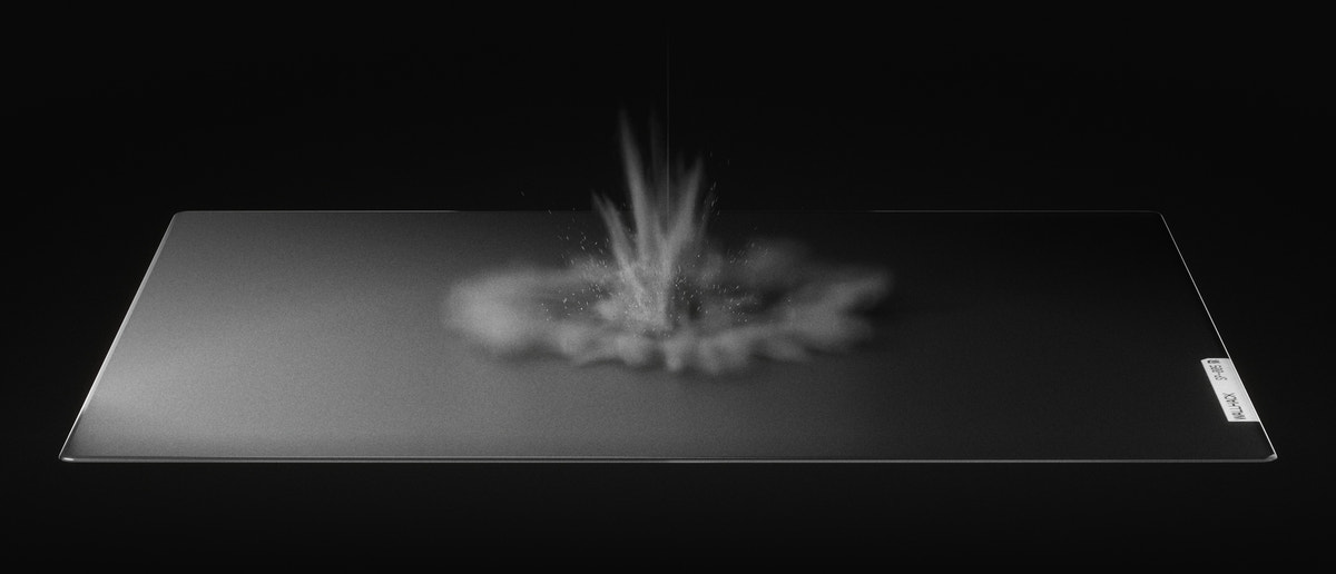 Powder impact on the tempered glass surface